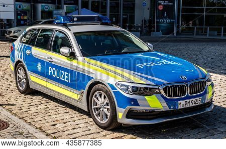 German Police Car Parked In The Street In Munich, Germany - September 6, 2021