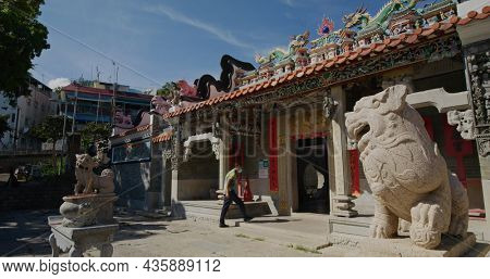 Cheung Chau, Hong Kong 27 May 2021: Chinese style temple on Cheung Chau