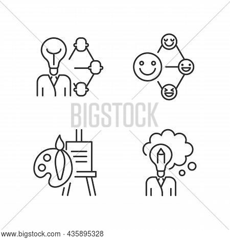 Creative And Professional Talents Linear Icons Set. Leadership And Influence Aptitude. Artistic Tale