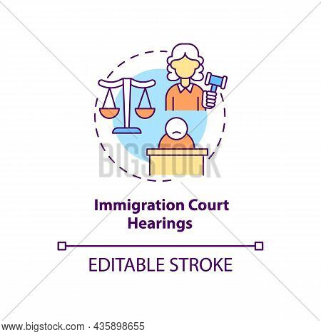 Immigration Court Hearings Concept Icon. Judicial Procedure On Immigration Cases. Deportation Abstra