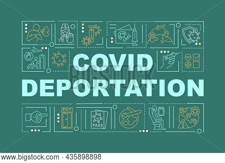 Covid Deportation Green Word Concepts Banner. Global Pandemic. Infographics With Linear Icons On Gre
