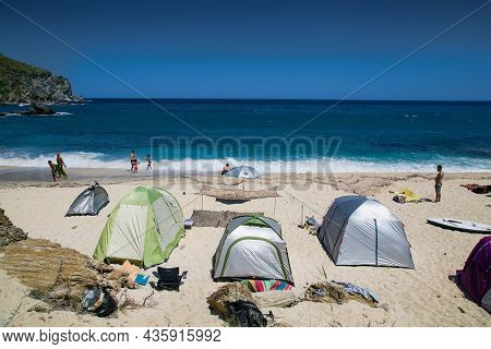Kalamos, Evia, Greece-Avg 6, 2019: The Kalamos beach in Evia island, Greece.