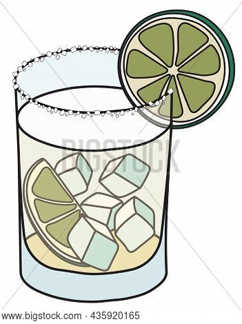 Tommys Margarita Classic New Era Cocktail In A Tumbler Glass. Tequila Based Drink Served On The Rock