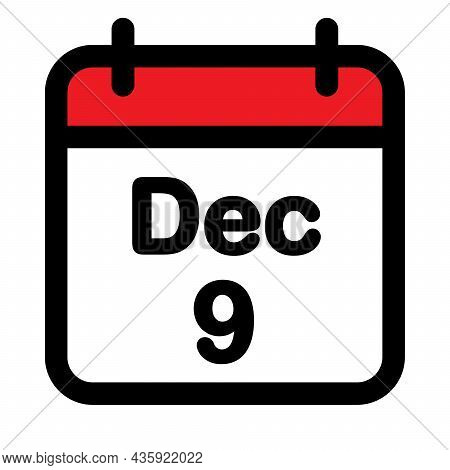 Calender Icon Of Nineth December, Vector Illustration