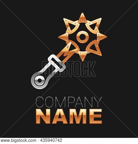 Line Medieval Chained Mace Ball Icon Isolated On Black Background. Morgenstern Medieval Weapon Or Ma