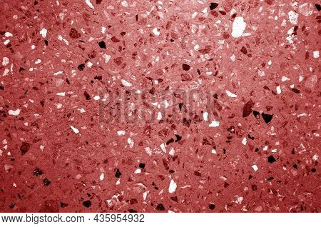 Cement Plate With Small Gravel Stones In Red Tone. Abstract Background And Texture For Design.