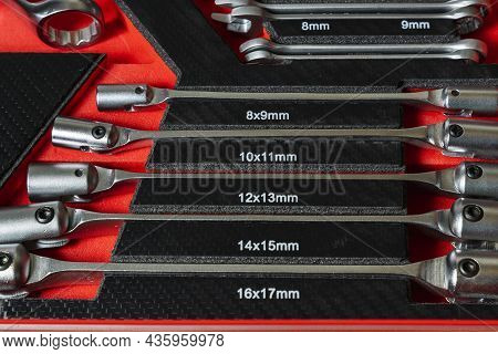 A Set Of Professional Wrenches In Lodgments, End Heads, Ratchet Wrench, Torx, Auto Repair, Auto And 