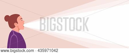 Screaming Girl. A Ray Of Light From The Mouth. Conceptual Background Or Banner For Advertising. Vect