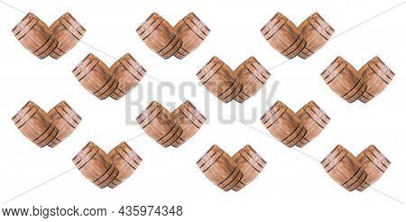 Pattern Geometric Pair Of Oak Barrels Oblique V Shape On Isolated Background