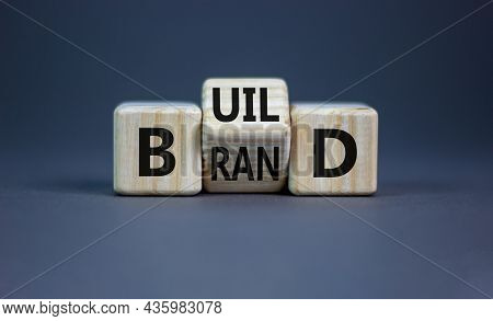Build Your Brand Symbol. Turned Wooden Cubes And Changed The Word 'build' To 'brand'. Beautiful Grey
