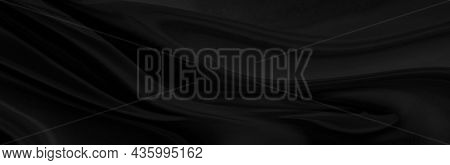 Black Gray Satin Dark Fabric Texture Luxurious Shiny That Is Abstract Silk Cloth Panorama Background