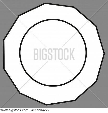 Circle In Polygon. Dark Background. Business Logo. Hand Drawn. Abstract Emblem. Vector Illustration.