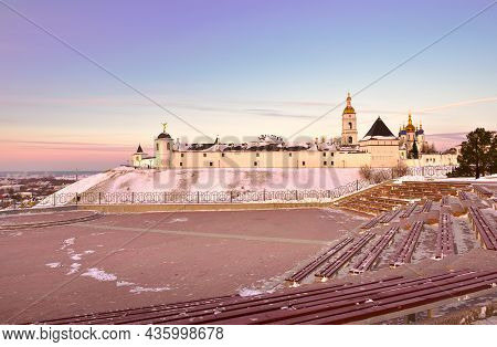 Tobolsk Kremlin In Winter. Eastern Fortress Wall From The Site In The Garden Of Ermak In The First C