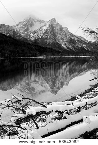 Sawtooth Mountain Lake Deep Winter Landscape Idaho National Recreation Area