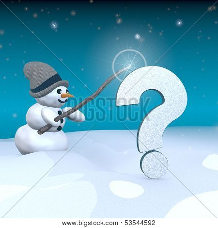 Snowman With Magic Wand And Question Symbol