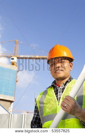 Construction Worker And Crane