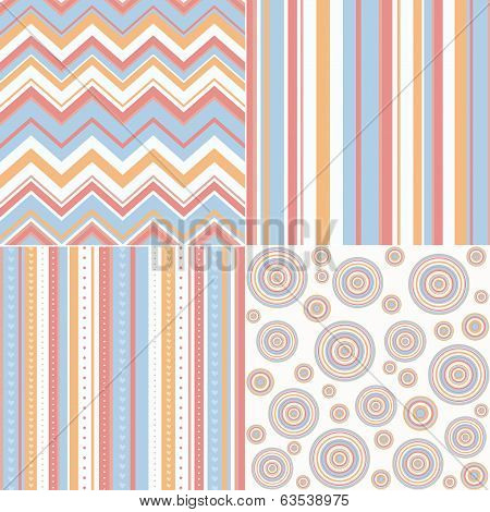 Set Of Four Different Retro Seamless Pattern