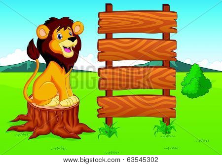 Cute lion cartoon in the savannah