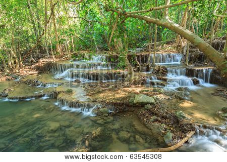 Deep Forest Waterfall In Kanchanaburi (huay Mae Kamin), Thailand.