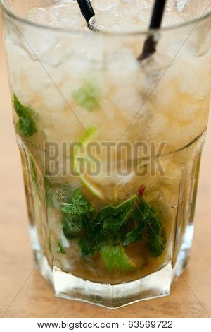 Close up of fresh mojito on a table