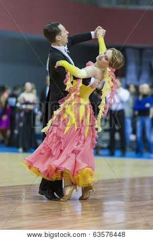 Minsk-belarus, March, 16: Sergey Domorad - Svetlana Domorad Perform Senior Standard European Program