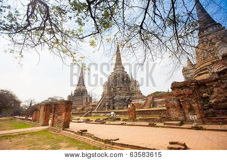 View Of Wat Phra Si Sanphet In Ayutthaya Thailand