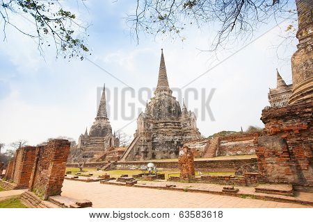 View Of Wat Phra Si Sanphet In Ayutthaya Thailand
