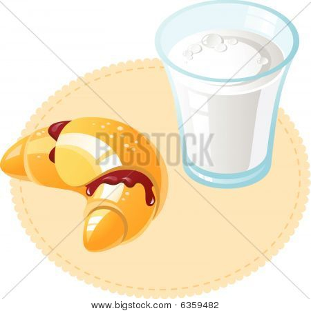 Mælk og croissant til morgenmad