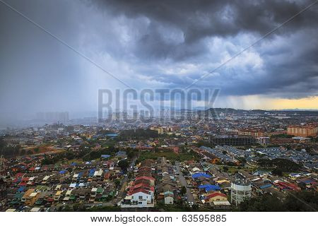 Rain Is Coming At Top View Of Town