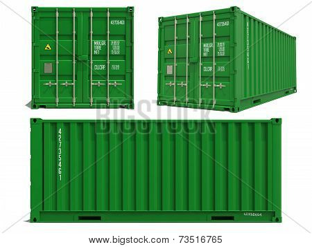 Green Cargo Container in 3D Isolated on White.