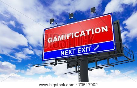 Gamification Inscription on Red Billboard.