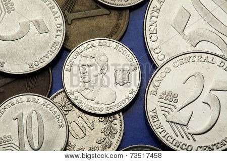 Coins of Ecuador. Ecuadorian national hero Eugenio Espejo depicted in the Ecuadorian centavo coins.