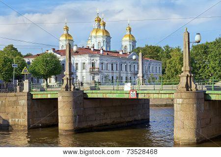 St. Nicholas Naval Cathedral And Pikalov Bridge In St. Petersburg