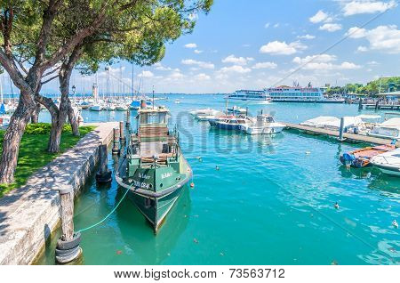 Harbor With Boat In Desenzano On Lake Garda, Italy