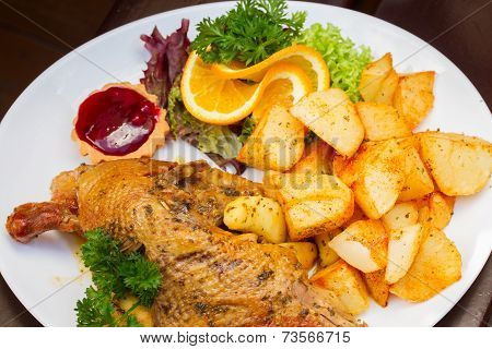 polish national dish - duck with apples and potato