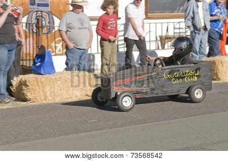 West Point, CA October 4, 2014: Lumberjack day, a typical slice of Americana, a children's soapbox race down Main St, starting the events for the day in this small American Sierra foothills community
