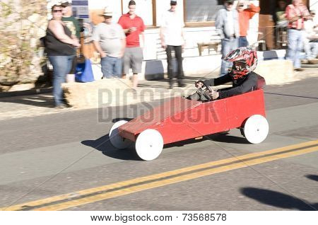 West Point, CA October 4, 2014: Lumberjack day, a typical slice of Americana, a children's soapbox race down Main St, starting the events for the day in this small American Sierra foothills community