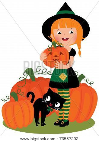 Halloween Witch With Pumpkins
