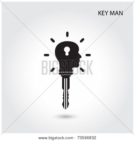 Creative Silhouette Head Idea Concept With Key Symbol