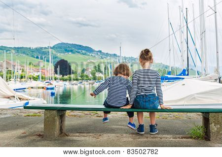 Outdoor portrait of adorable kids