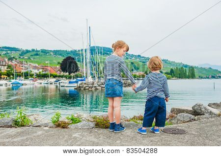 Outdoor portrait of adorable kids