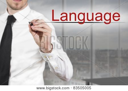 Businessman Writing Language In The Air