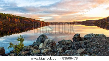 Panorama Of The Sunset Over Lake Forest