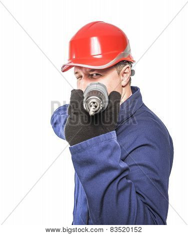 Worker Aims Drill.