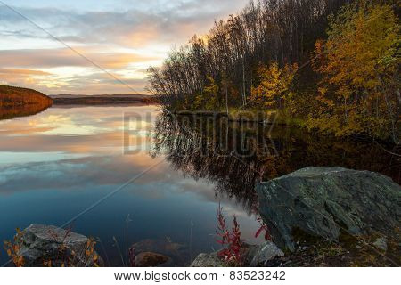 Sunset In Forest Lake