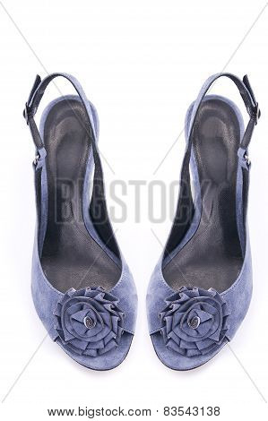 Blue Summer Shoes On A White Background. Isolated.