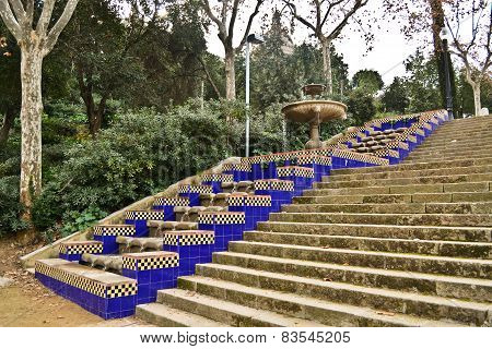 Stairs and fountain in Montjuic, Barcelona