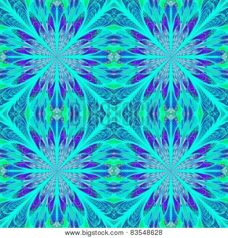 Symmetrical Pattern In Stained-glass Window Style. Blue And Darkblue Palette. Computer Generated Gra