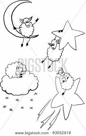 set of sheep in space vector illustration