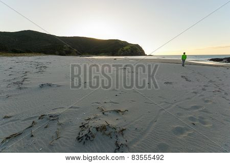 Walking On The Beach At Sunset